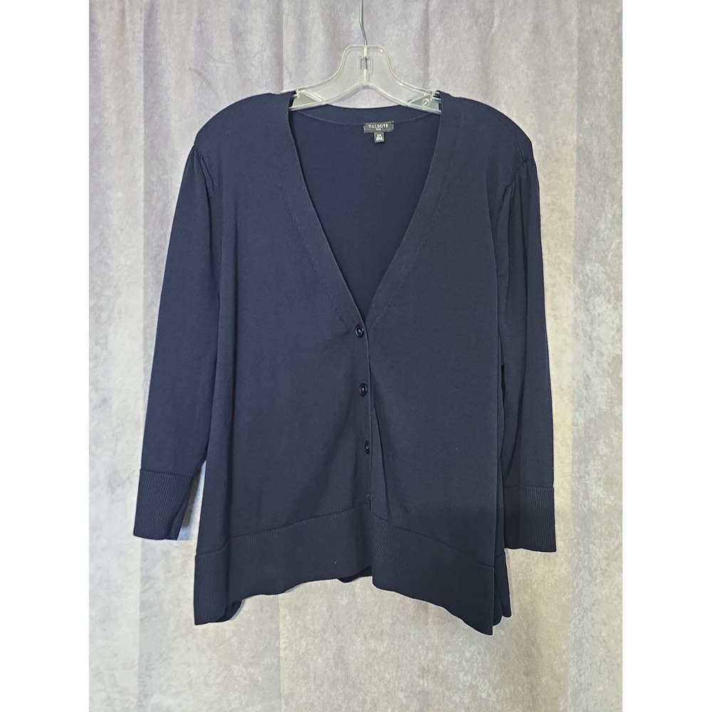 Talbots Plus Navy Blue V-Neck Button Front Cardigan Sweater Womens Size Puff Sle